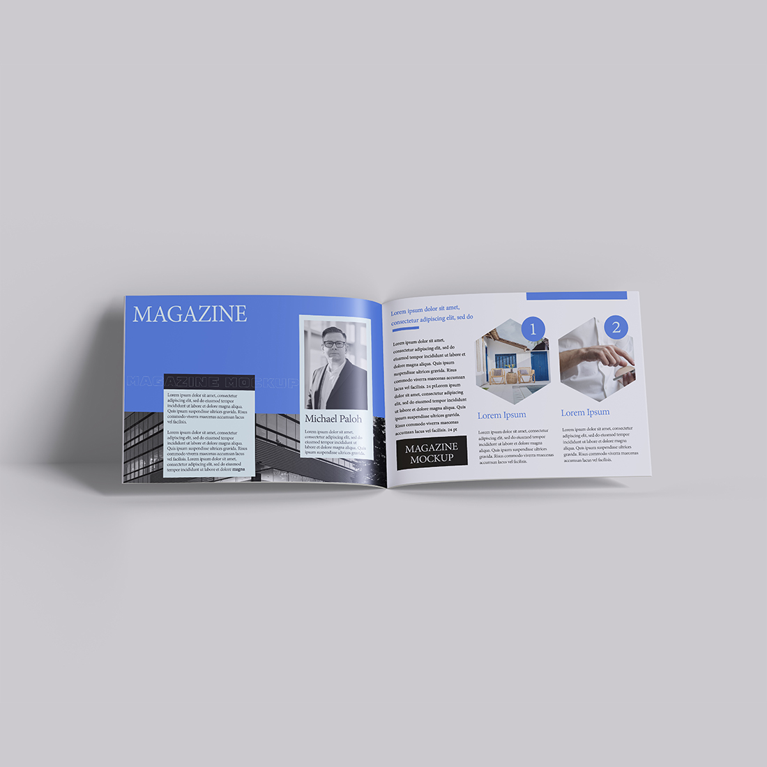 A4 Lanscape Magazine Mockup Realistic Render and with a Blender 3D software preview image.