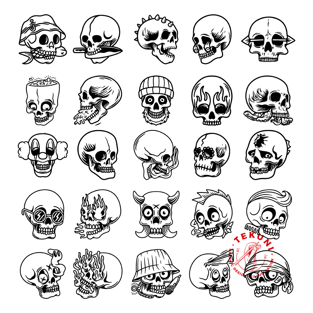 Doodle Skull Vector Hand-drawn Bundle preview image.