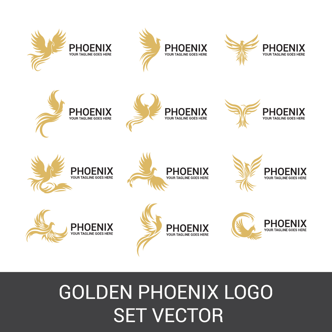 Golden Phoenix Logo Set Template preview image.
