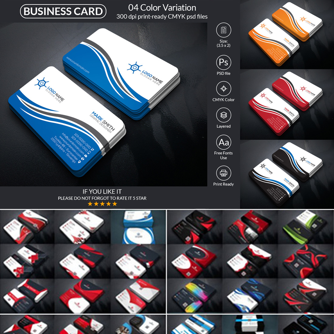 500+ Business Card Design PSD Templates preview image.