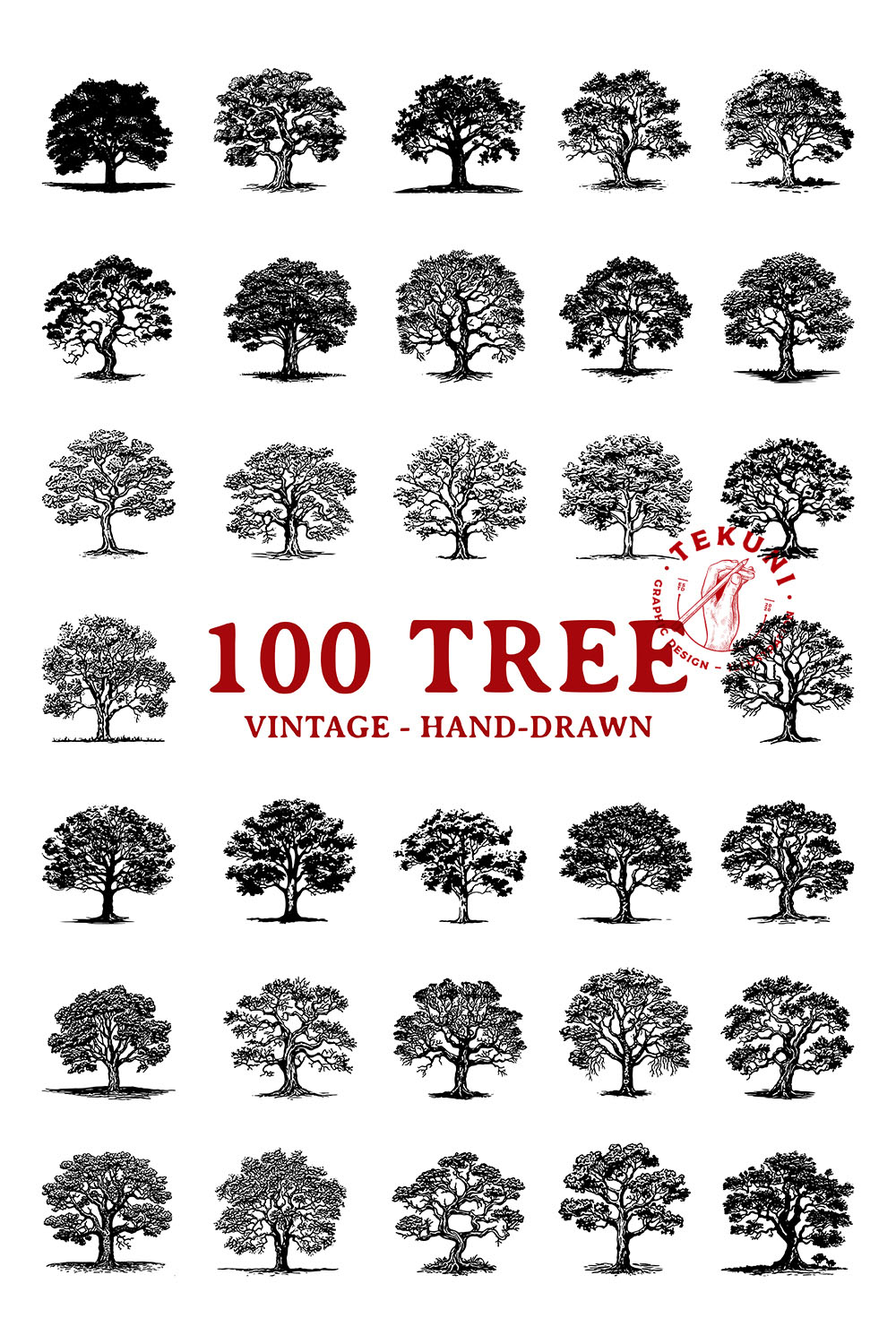 Tree SVG hand-drawn set, tree logo vintage pinterest preview image.