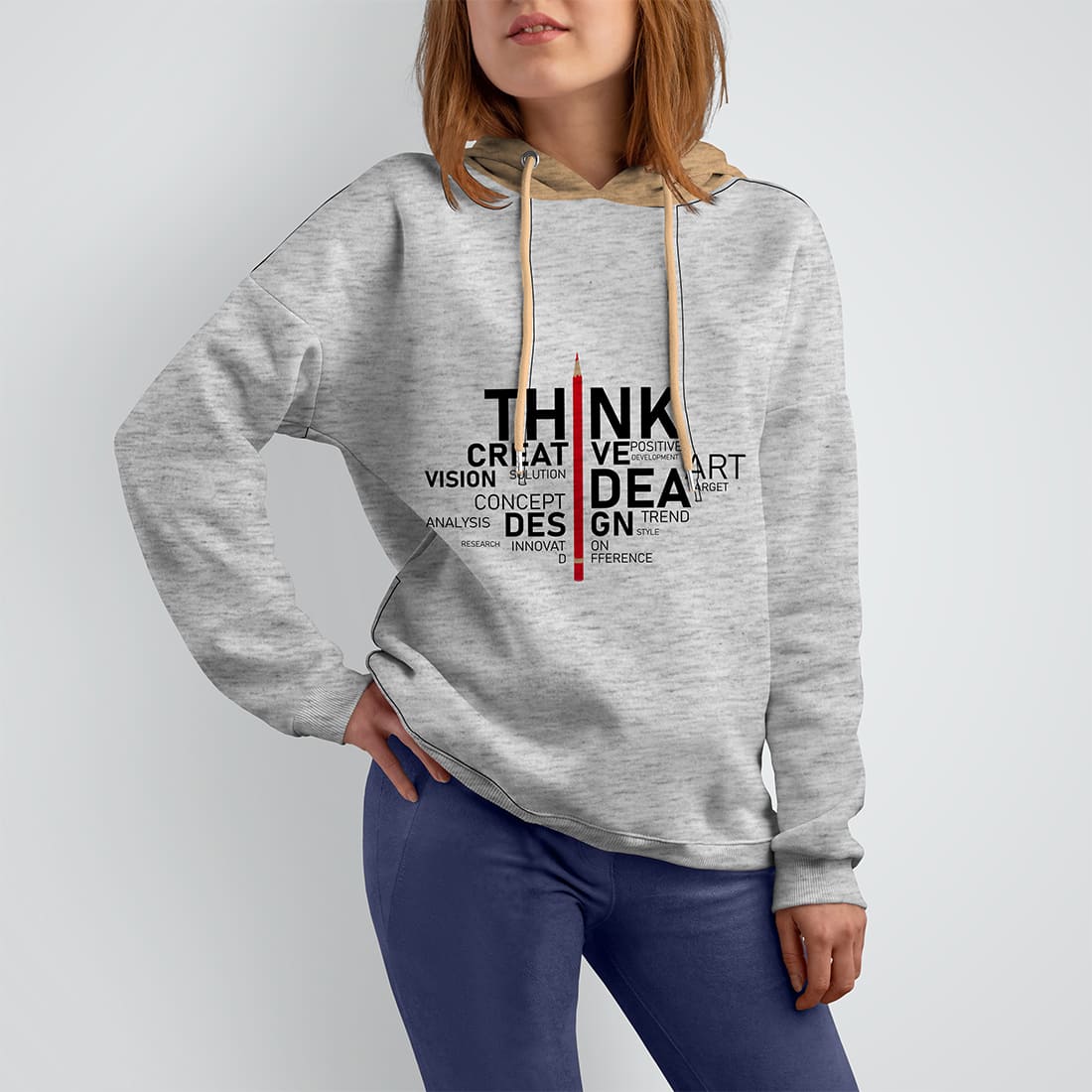 Typography (Think Creative be positive) Abstract-T Shirt-Design Template with Mockup preview image.