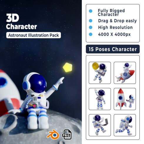 3D Character Astronaut Illustration Pack cover image.