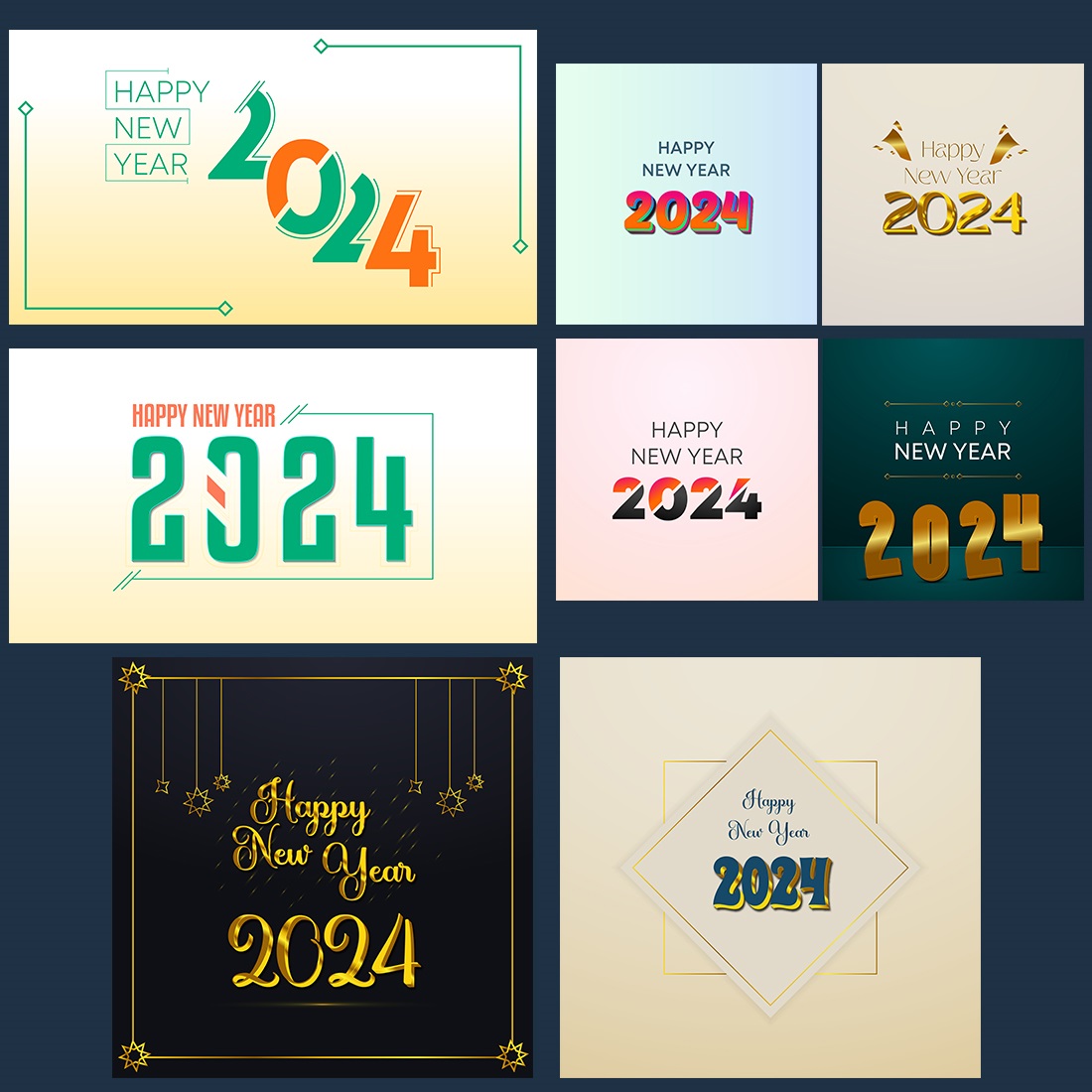appy New Year banner 2024 vector pack preview image.