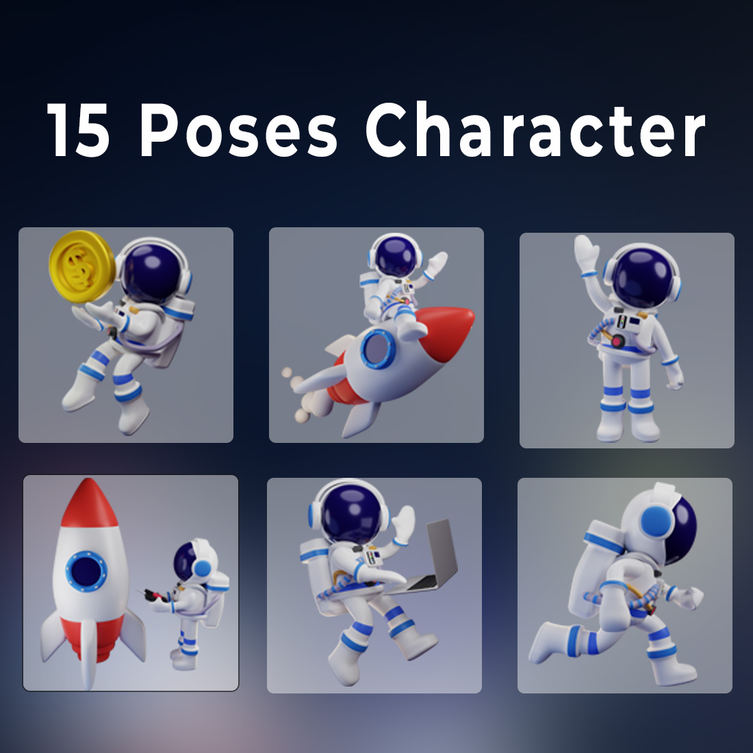 3D Character Astronaut Illustration Pack preview image.