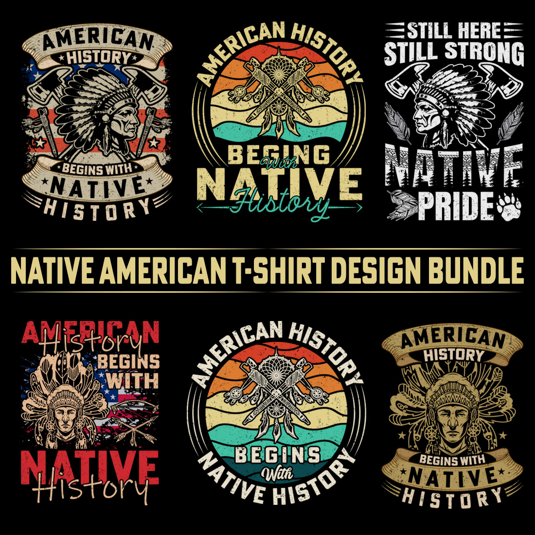 American History Begins with Native History bundle, Native American T-Shirt bundle, Native American Pride Shirts bundle, bundle t-shirt design cover image.