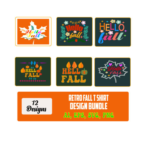 Retro Fall T Shirt Design Bundle - 12 Design cover image.