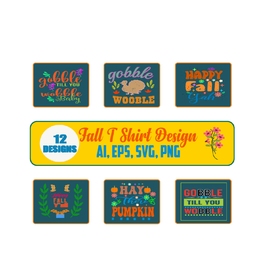 Retro Fall T Shirt Design Bundle -- 12 DESIGN cover image.