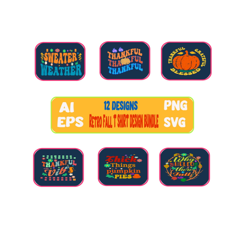 Fall Retro Designs 12 Designs Retro Fall T Shirt Design Bundle - MasterBundles