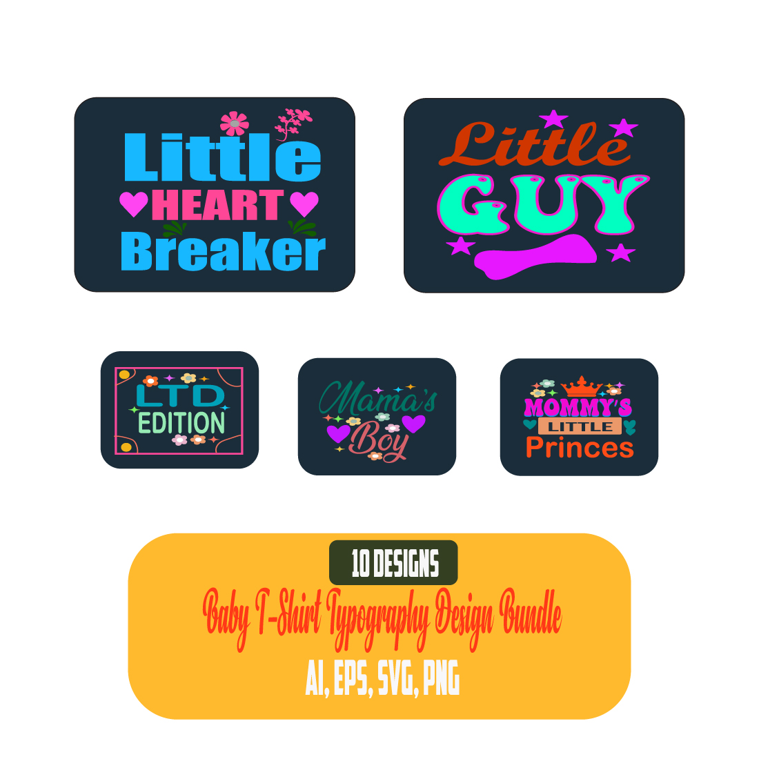 10 DESIGNS BABY T SHIRT TYPOGRAPHY BUNDLE preview image.