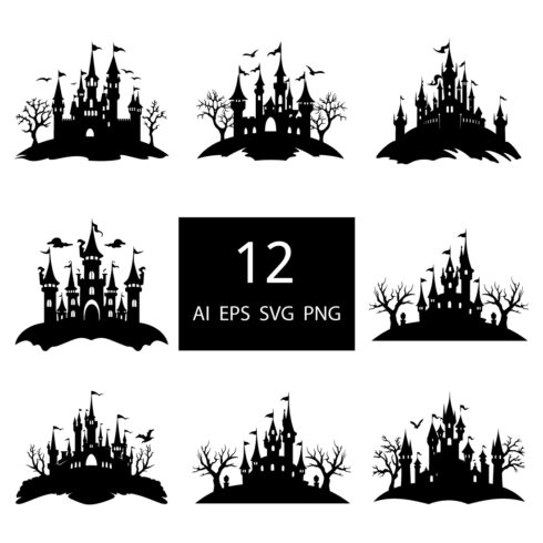Halloween house silhouette vector illustration cover image.