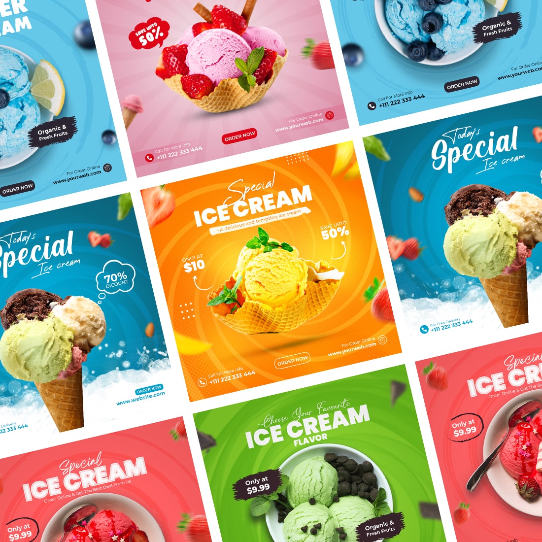 6 Beautiful Ice Cream Social Media Post Design Template/Instagram Banner preview image.