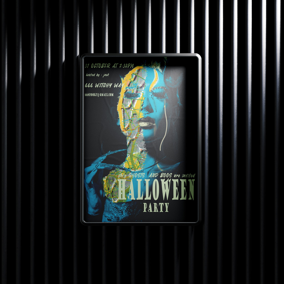 Halloween party vertical poster template preview image.