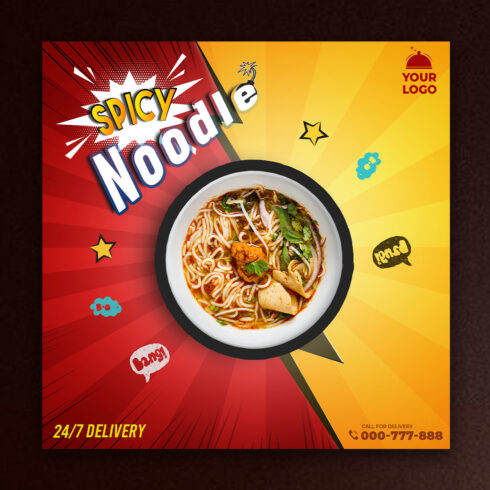 Spicy noodles social media banner template 2 cover image.