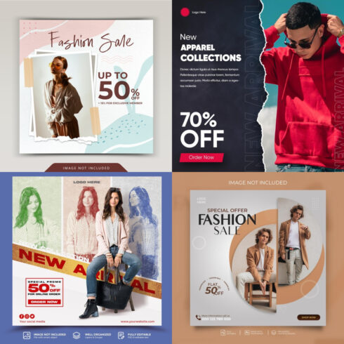 Pac Of 4 Fashion Sale Flyers, Social Media Post Designs cover image.