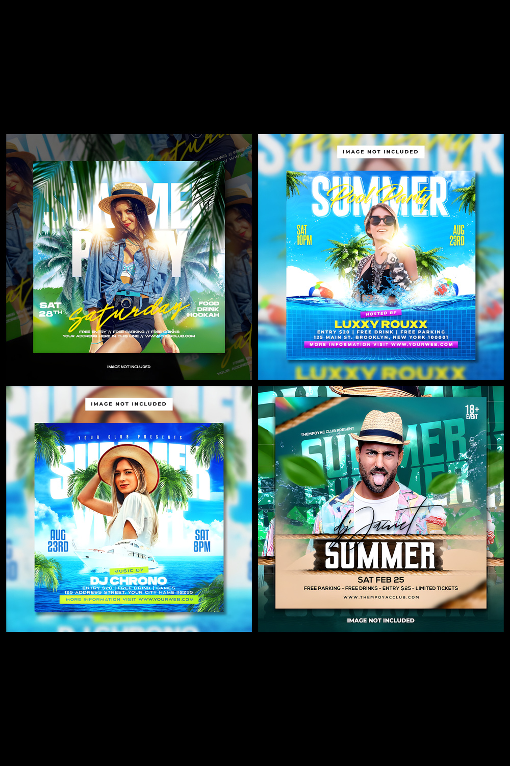 Pack Of 4 Summer Party Social Media Post Designs, Flyer Only for 10$ pinterest preview image.