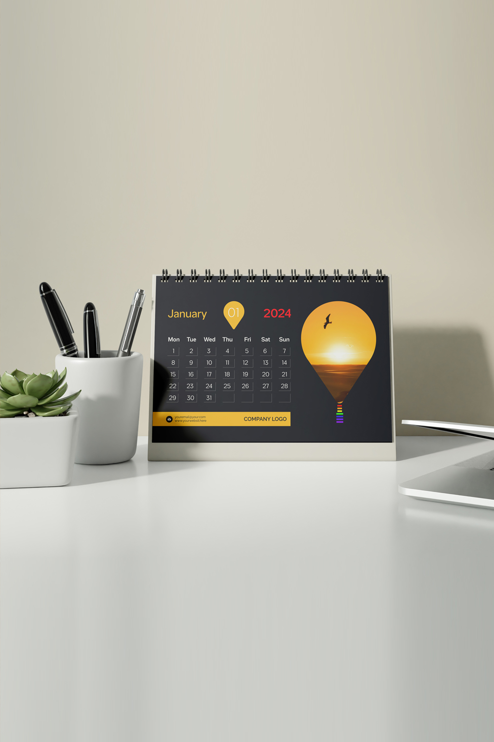Desk Calendar Design 2024 pinterest preview image.