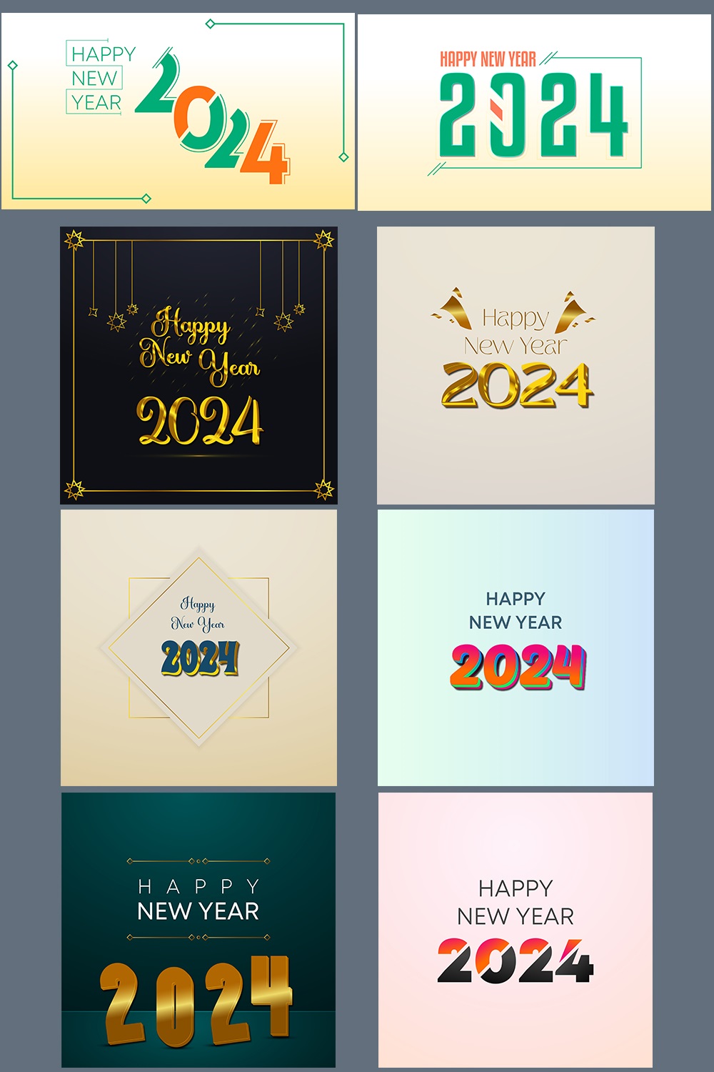 appy New Year banner 2024 vector pack pinterest preview image.