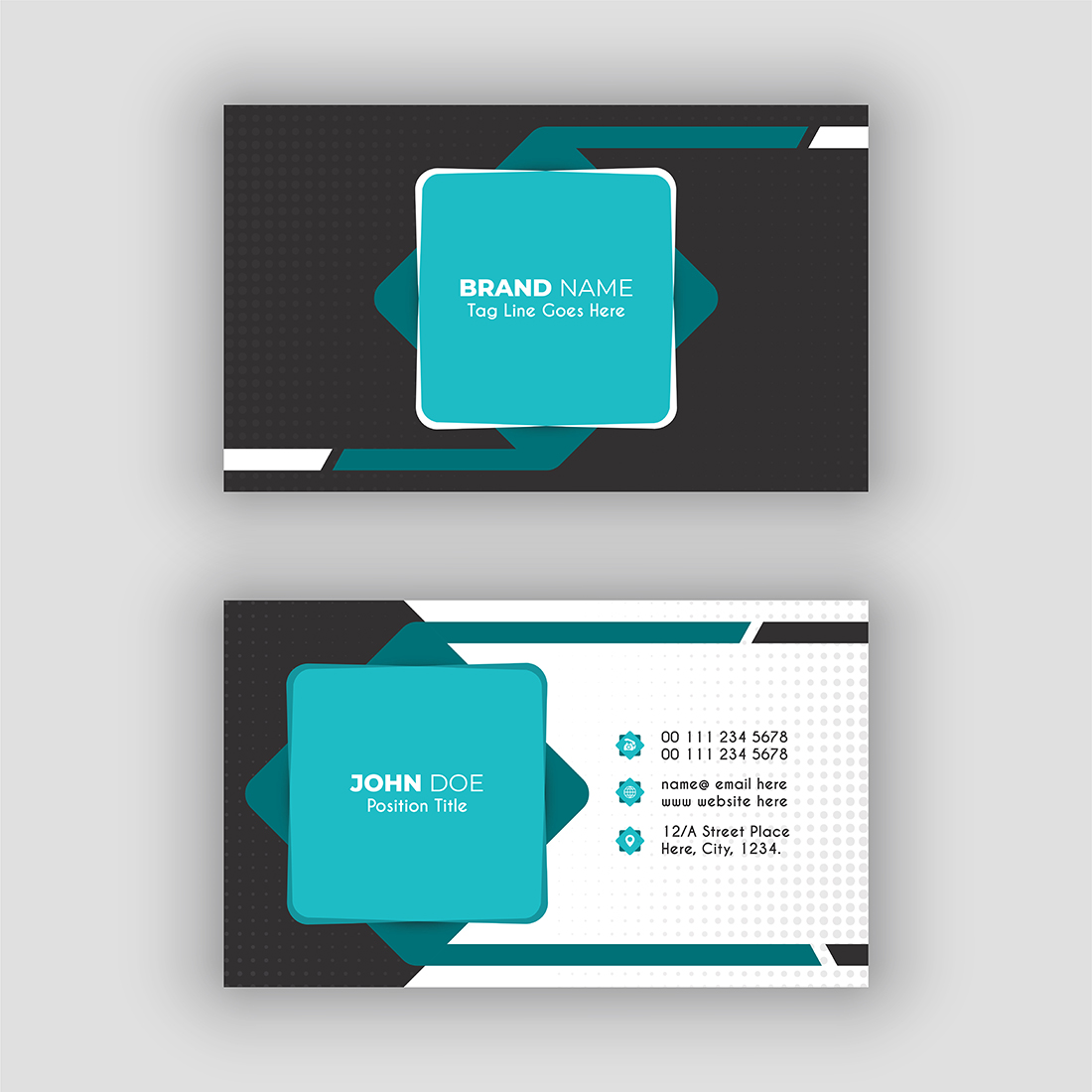 Professional Black and Blue Business Card Design Template preview image.