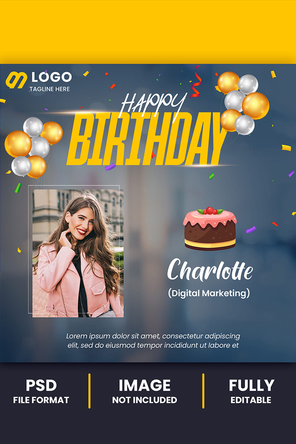 PSD Happy birthday celebration corporate social media instagram poster high quality pinterest preview image.