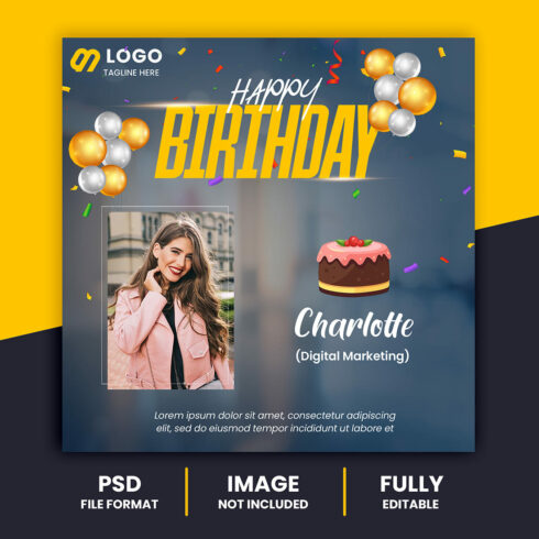 PSD Happy birthday celebration corporate social media instagram poster high quality cover image.