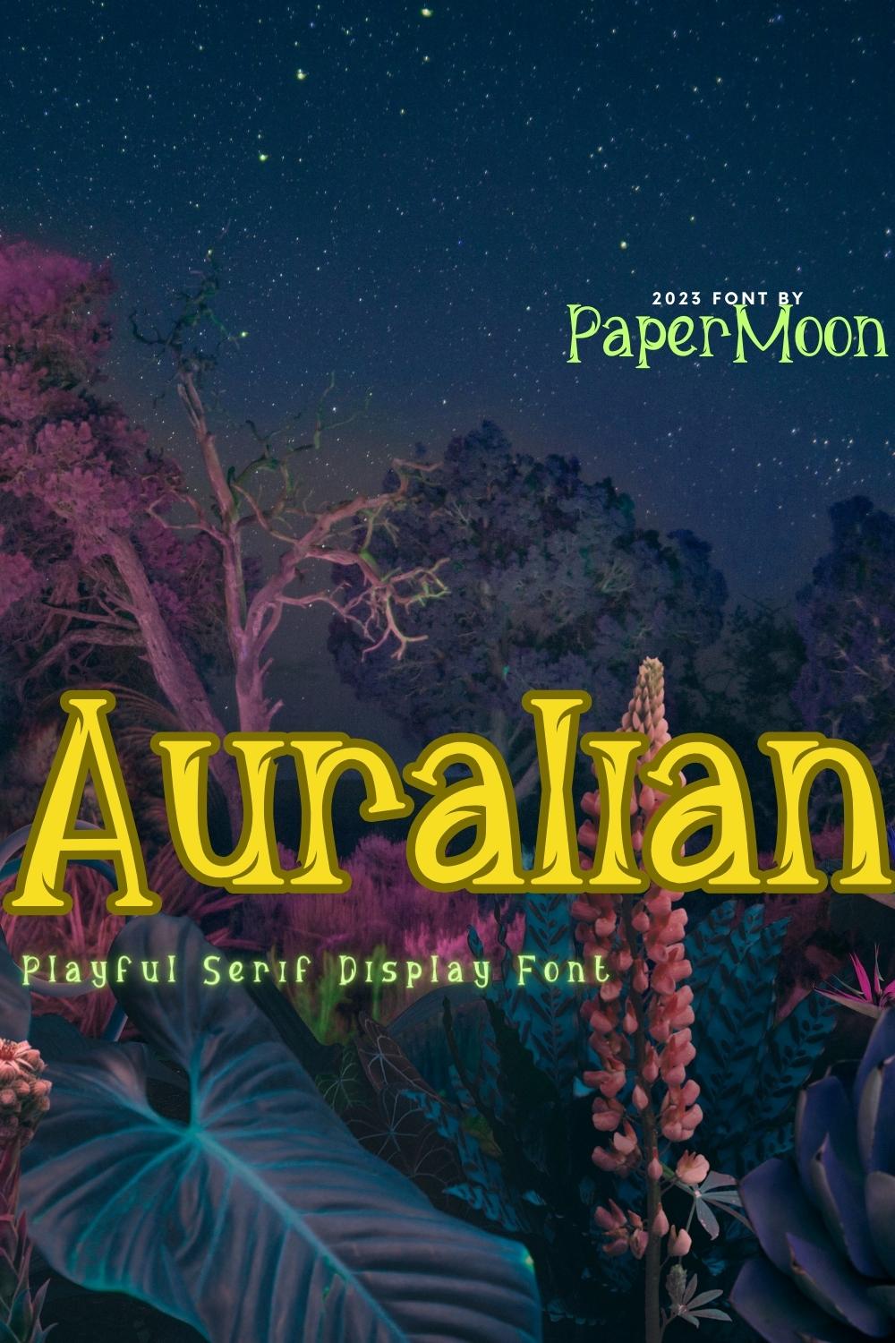 Auralian - Playful Serif Display Font pinterest preview image.