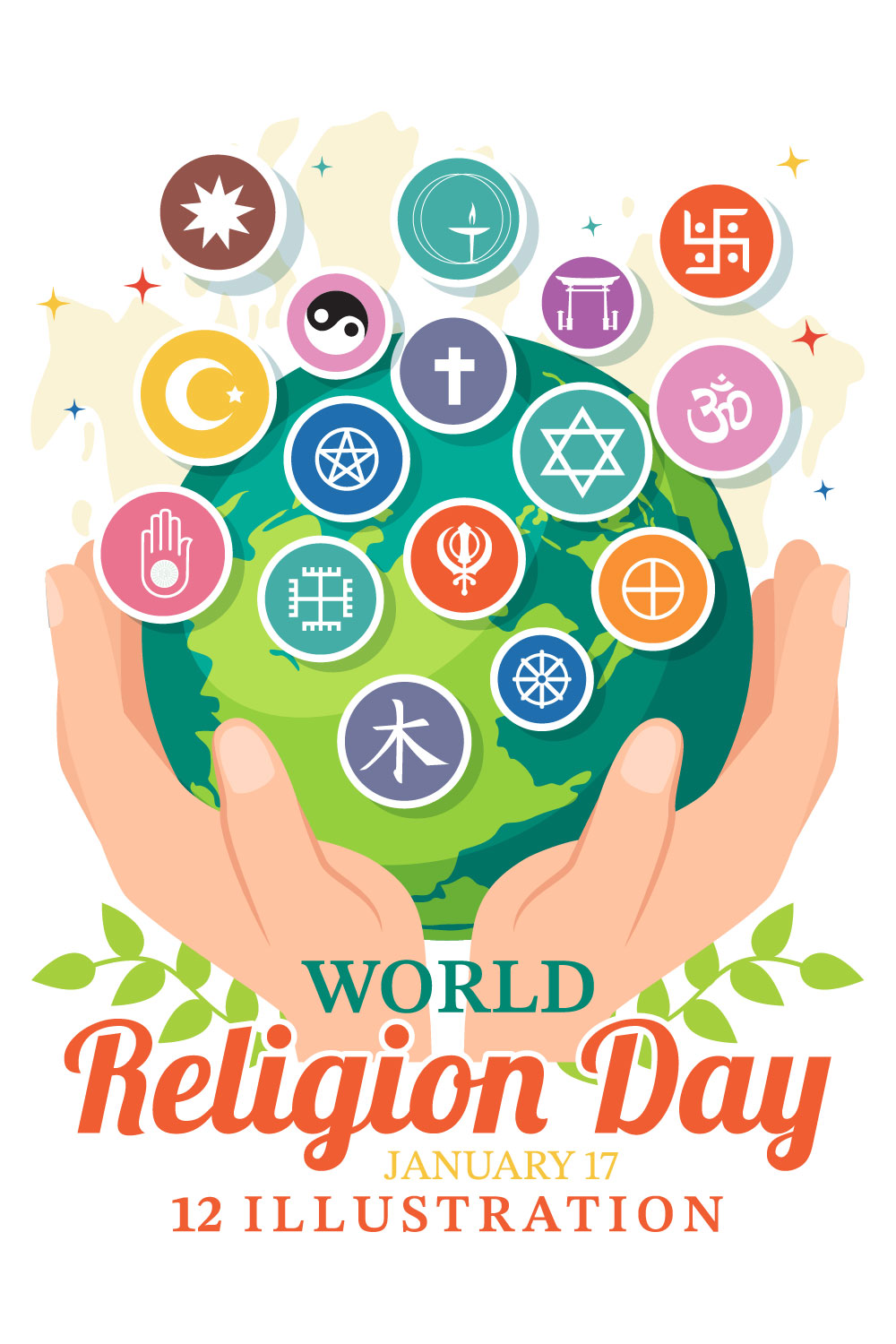 12 World Religion Day Illustration pinterest preview image.