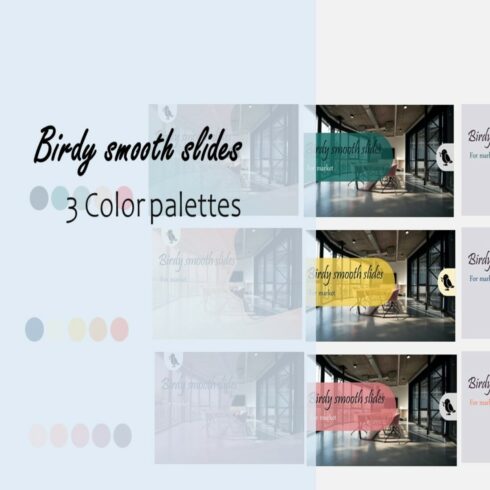 Birdy smooth slides, PowerPoint templates, 3 Color Palettes cover image.