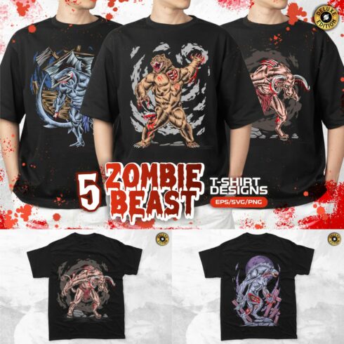 Zombie Beast Animals T-shirt Designs Vector Bundle cover image.