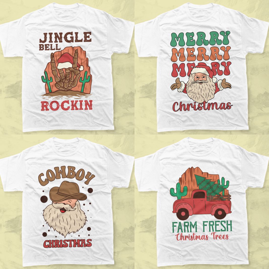 Retro Christmas Western Sublimation T-shirt Designs Bundle preview image.