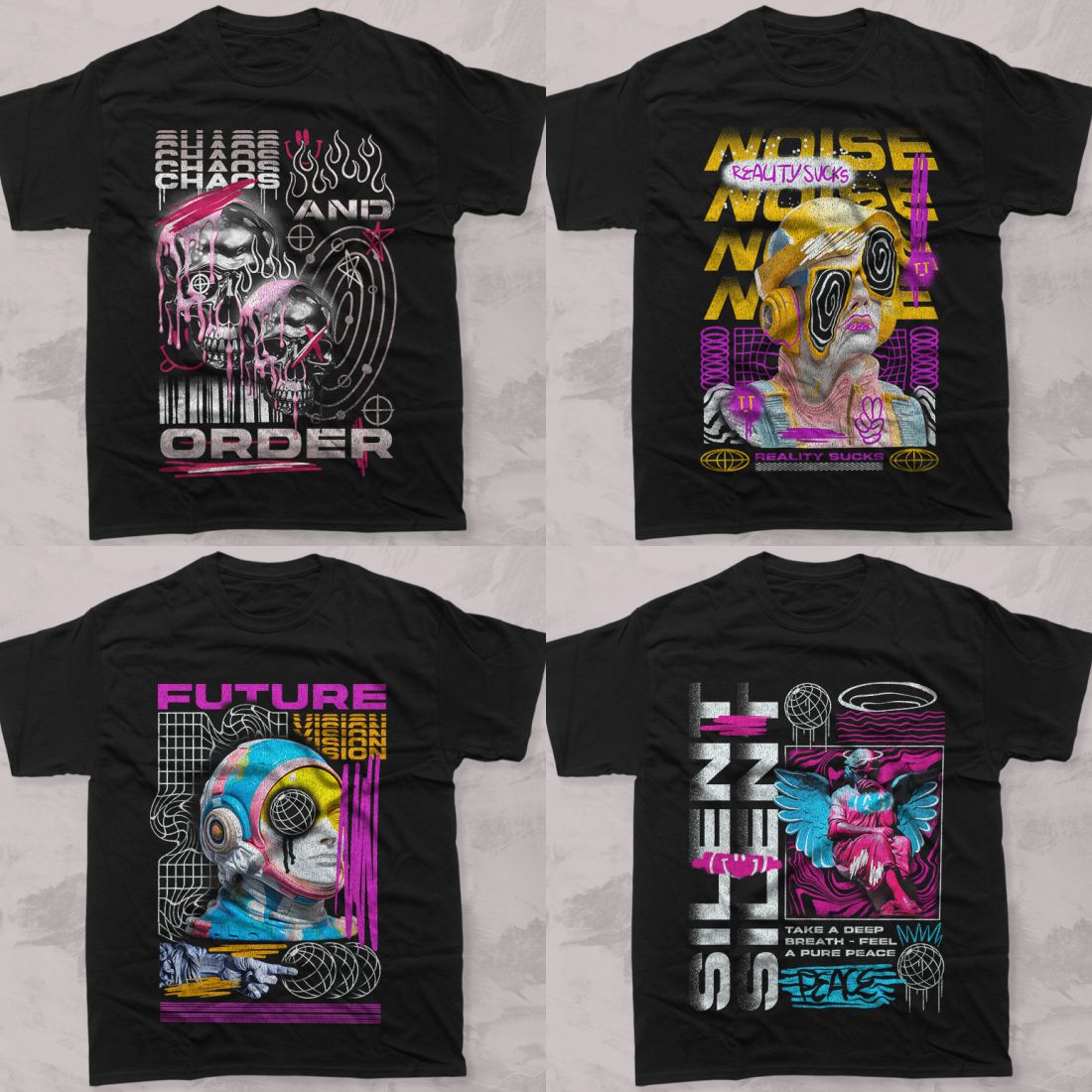Urban Brutalist Streetwear T-shirt Designs PNG Bundle preview image.