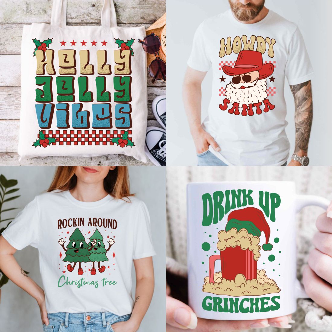Retro Christmas Vintage T-shirt Designs Sublimation Bundle preview image.