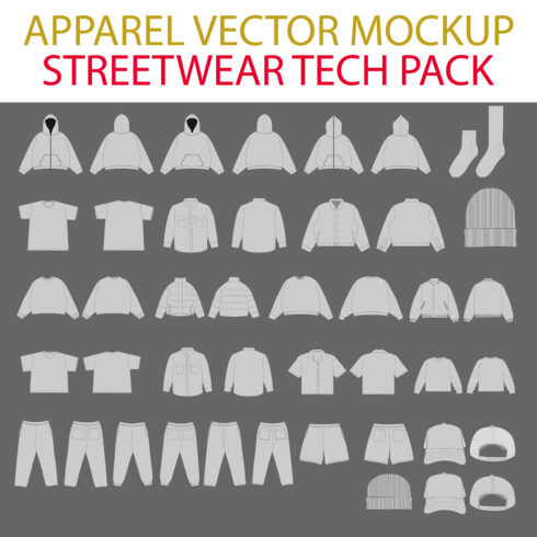 Streetwear Clothing Vector Mockup Bundle Fashion Flat Design Template  Illustrator Vector Tech Pack Blank Fashion Technical Sketch Streetwear Flat  Fashion CAD Procreate Mockup Vector Template