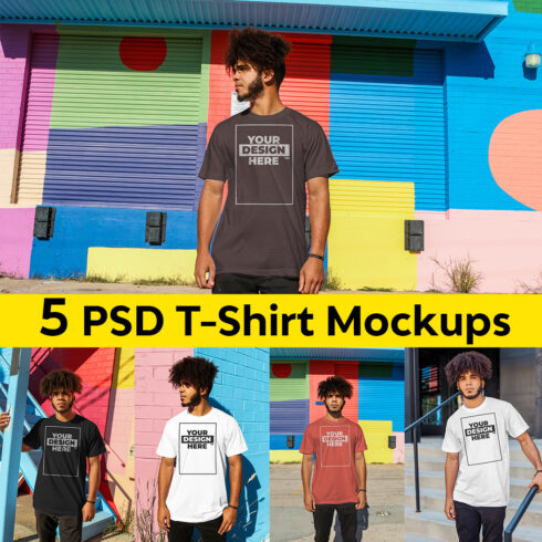 5 PSD T-Shirt Mockups On A Boy in The Outdoor cover image.