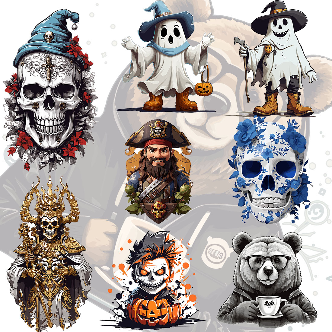 30+ Halloween and Skull T shirts Designs preview image.