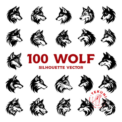 Wolf head silhouette vector bundle cover image.