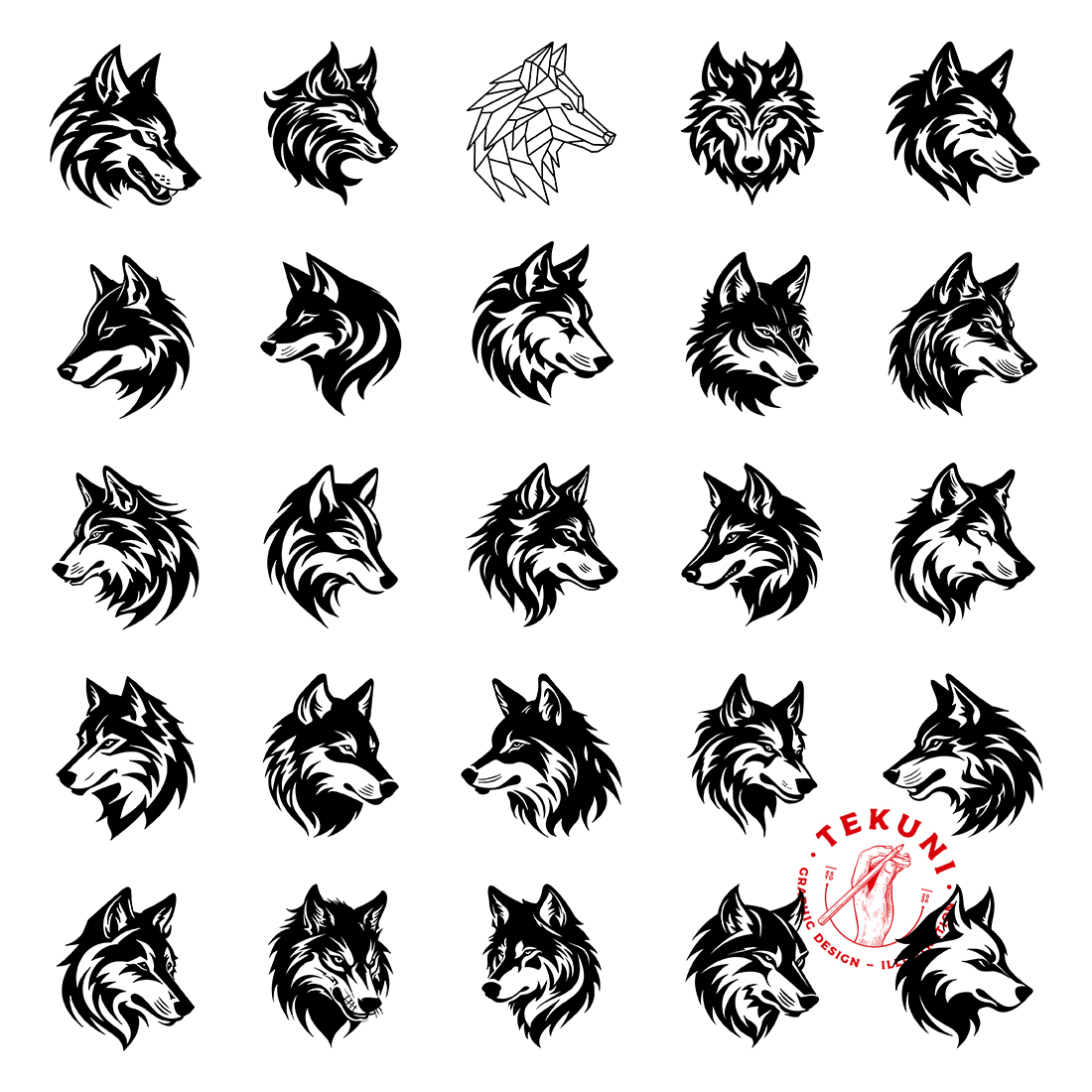 Wolf head silhouette vector bundle preview image.