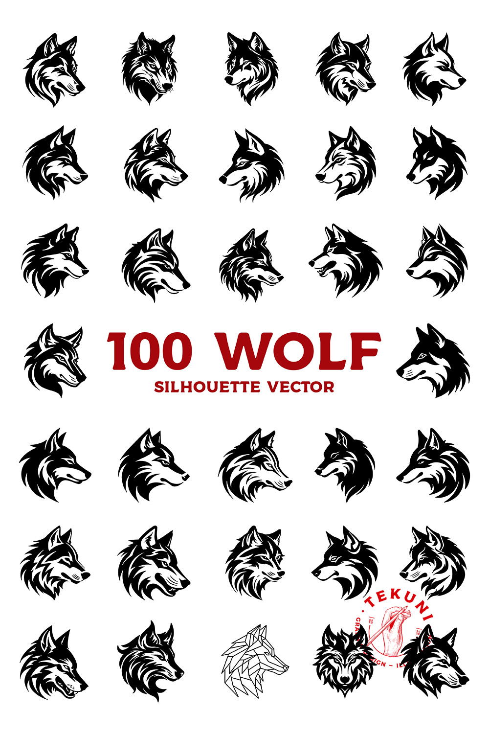 Wolf head silhouette vector bundle pinterest preview image.