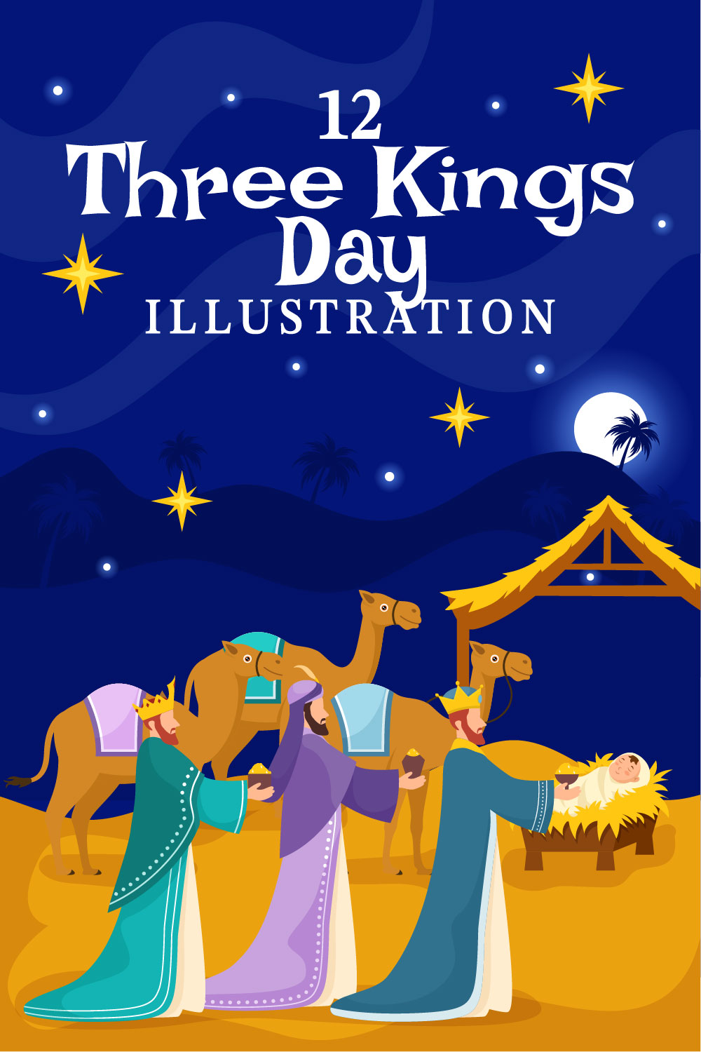 12 Three Kings Day Illustration pinterest preview image.