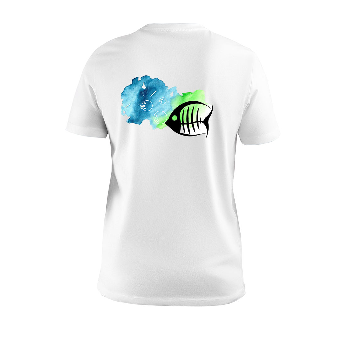 T-shirt design for printing - Fish with bubbles in the sea cover image.