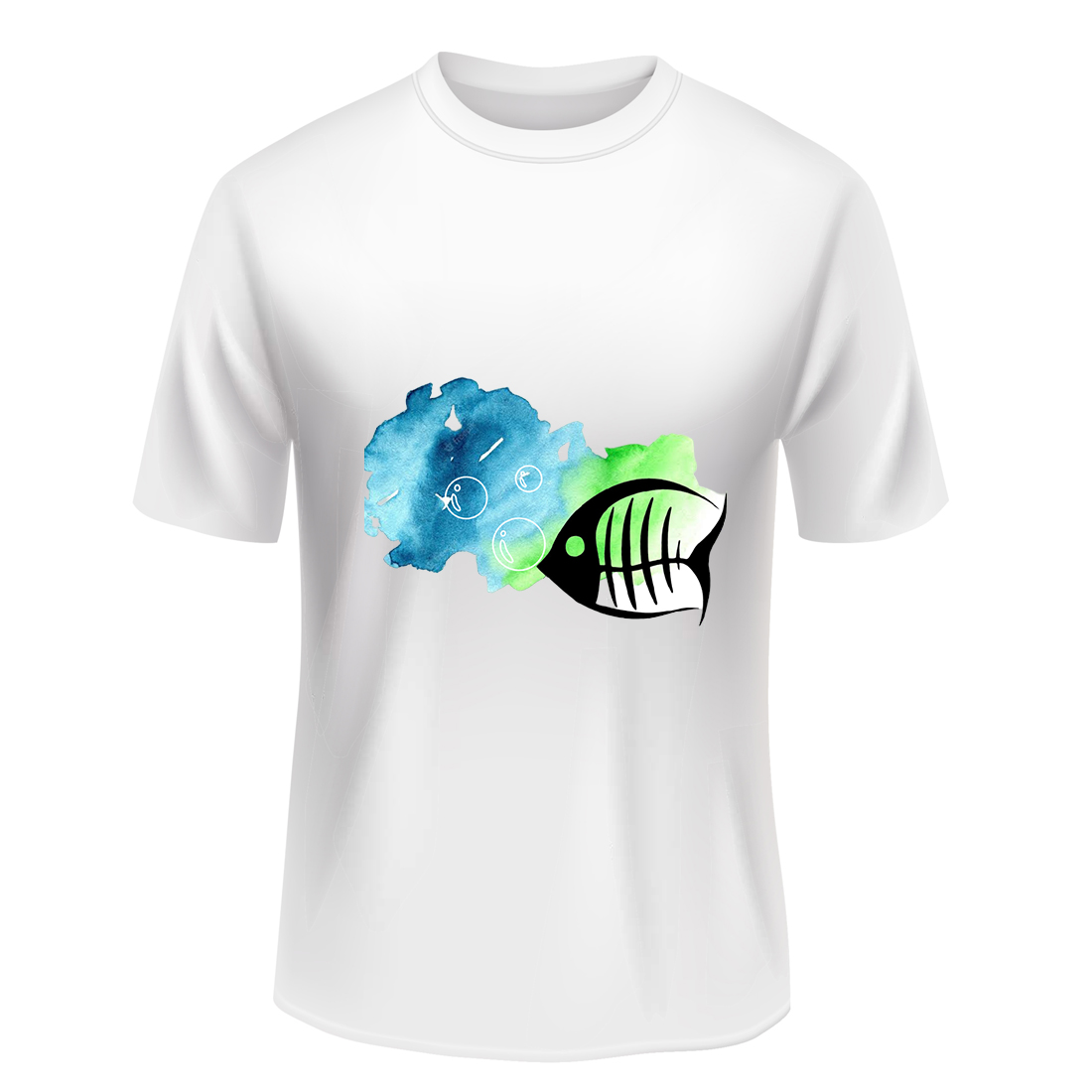 T-shirt design for printing - Fish with bubbles in the sea preview image.
