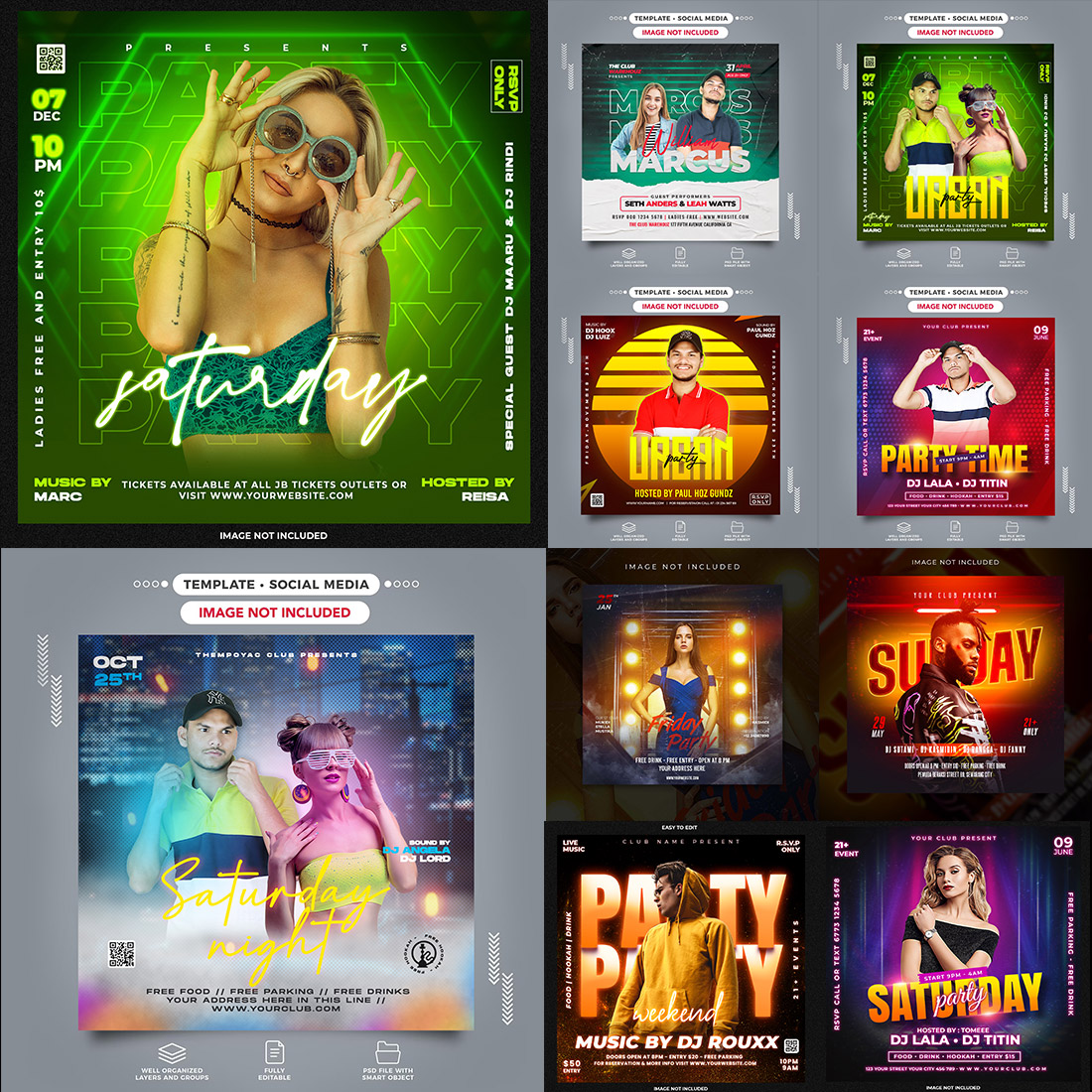 10 PSD Club Dj Party Flyer Social Media Template preview image.