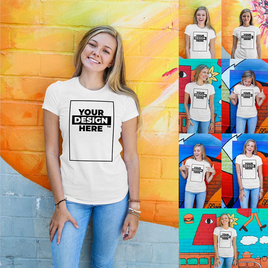 8 Mockups Of A Girl T-Shirt In Different Styles preview image.