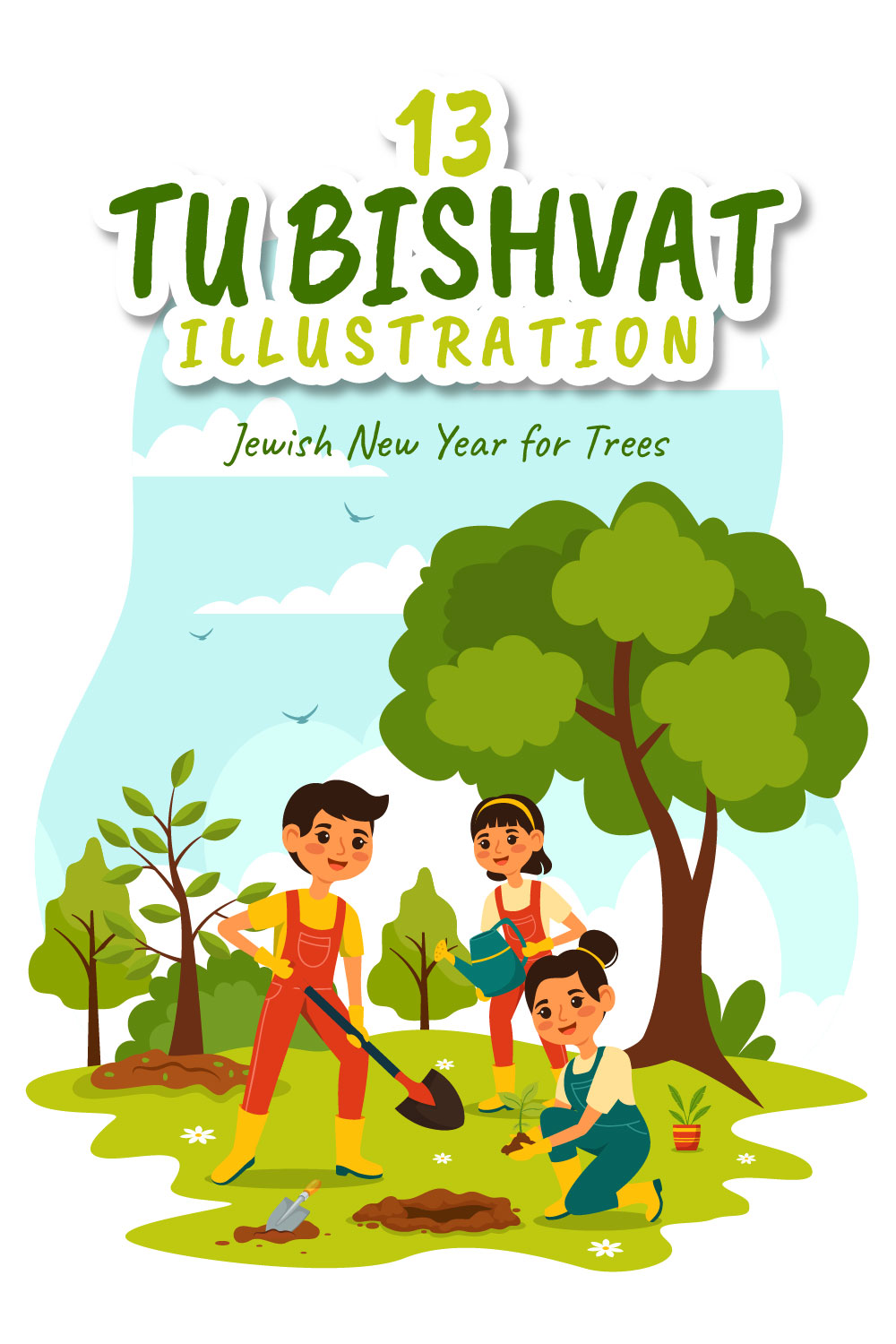 13 Happy Tu Bishvat Illustration pinterest preview image.