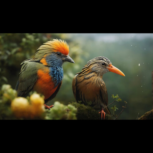 Two birds with a red head and yellow feathers is sitting on a branch ai generated cover image.