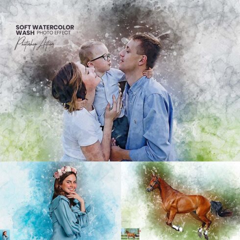 Soft Watercolor Wash Photoshop Action cover image.