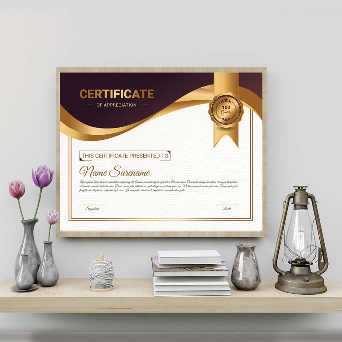 Creative Certificate Design Template preview image.