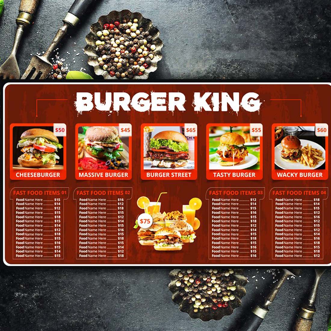 Food Menu Design Template preview image.