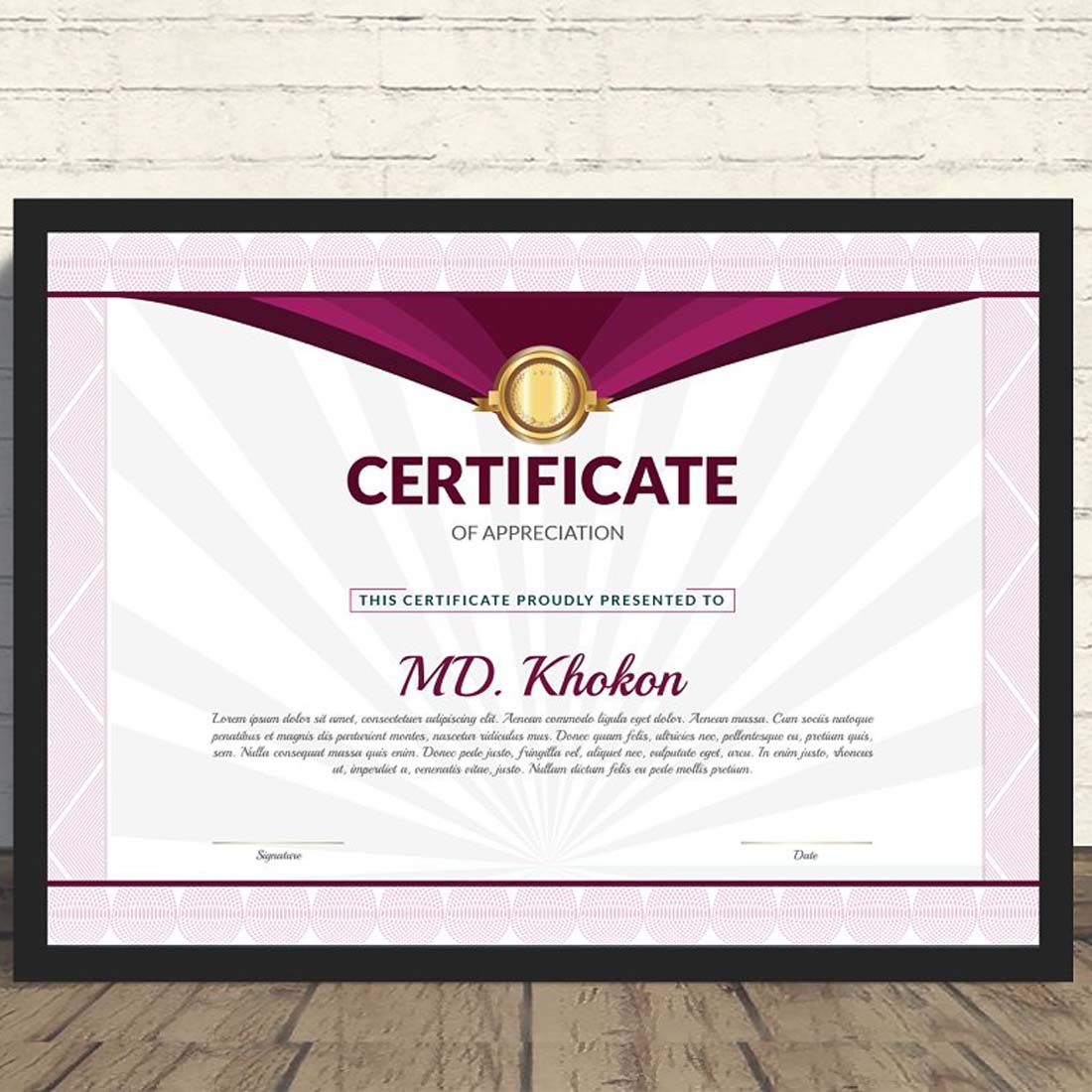 Modern abstract certificate template preview image.