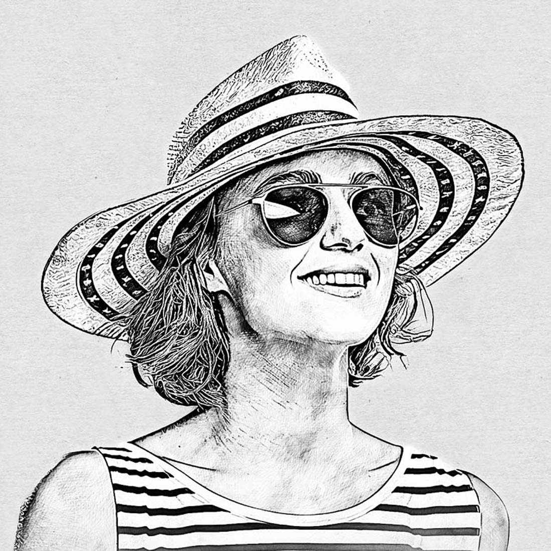A girl wearing Sun Hat and Sunglass, Draw a girl